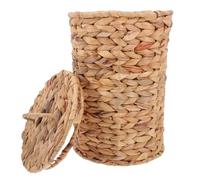 Uonlytech Poubelle en herbe de calebasse tressée à la main avec couvercle | Panier décoratif léger et respirant, style ferme rustique, pour salon et bureau, facile à déplacer