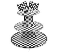 Uonlytech Présentoir à Gâteaux à Trois Étages de Course en Papier | Décor Noir et Blanc à Carreaux, pour Desserts et Fruits, Léger, Stable, Réunion Familiale ou Mariage