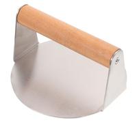 Uonlytech Presse à Viande Ronde en Acier Inoxydable pour Barbecue et Grill | Poignée en Bois Dévissable, Fond Lisse et Plat, Forme Arrondie, pour Tortilla et Panini