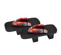 Uonlytech Sabots d'Été Japonerie Unisexes à Plateforme Pointure 38 Bois Naturel Motif Floral Rouge Sandales Légères et Confortables pour Marche et Loisirs en Plein Air