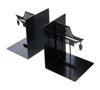 Uonlytech Serrage-Livres Créatifs en Métal Noir, 1 Paire, Style Chinois Modélisation Architecturale Ancienne, Support Antidérapant pour Bibliothèque et Bureau, Organisateur de Livres