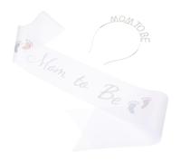 Uonlytech Set de 1 Bandeau Couronne en Cristaux Blanc Écharpe pour Future Maman, Accessoire de Naissance en Tissu et Métal, pour Séance Photo Baby Shower