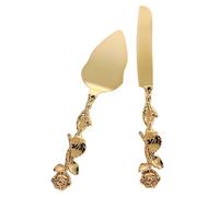 Uonlytech Set Ustensiles Gâteau Alliage Zinc Doré Pelle et Couteau Dentelé pour Découpe et Service Poignée Longue Ergonomique pour Mariage et Pâtisserie