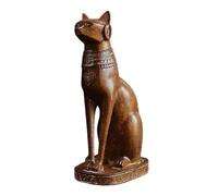 Uonlytech Statue d'animal Chat Égyptien Vintage Petite Taille en Résine Imitation Bois Décoration Sculptée pour Bureau Maison Salon Ornement Décoratif