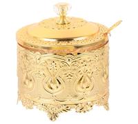 Uonlytech Sucrier turc avec couvercle et cuillère - Pots à condiments - Boîte à assaisonnement - Doré - En relief - Pour cuisine, café, bar