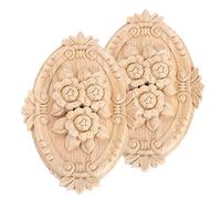Uooduby 2 PièCes SéRies Bois Sculpté Applique Cadre Onlay DéCoration de Meubles Non Peints Motifs Ovales Non Peints 21X15Cm