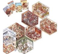 Uooduby 4 Ensembles D'Autocollants de Maison 3D à Faire Soi-Même, Autocollants Scène Dessin Animé Mignon, Autocollants Scène Amusants à Faire Soi-Même pour Créer Votre Propre Supermarché