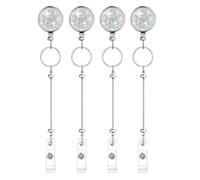 Uooduby 4Pièces Bobines de Badge Perlées Barre Vierge DIY Glitter Argent Rétractable ID Nom Badge Bobine Clips Titulaire
