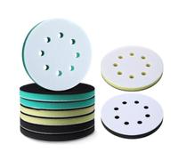 Uooduby 9 Pièces de Tampons de Ponçage en Mousse 5 Pouces 8 Trous pour Ponceuse Orbitale Interface de Tampon en Mousse Crochet et Boucle Coussin Éponge Doux Moyen Dur