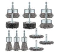Uooduby Lot de 12 Brosses Métalliques pour Roue, Brosse pour Tasse, Brosse pour Roue, Brosse pour Stylo avec Tige Hexagonale de 1/4 Pouce pour L'Élimination de la Rouille