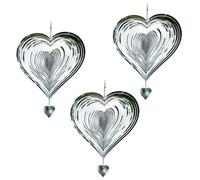 Uooduby Tourne-Vent 3D en Forme de Cœur, Tourne-Vent Argenté en Forme de Cœur pour Cours et Jardins, Tourne-Vent Suspendu
