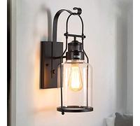 Uook Industriel Vintage Extérieur E27 Applique Murale Aluminium Edison Verre Étanche IP65 Applique Murale Lampe Porche Noir Lumières Terrasse Balcon Jardin Paysage Lumières Rétro Loft Café Appareils D