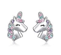 Uooker Licorne Boucles D'oreilles Filles Femmes S925 Argent Sterling Hypoallergéniques avec Coloré Brillant CZ Pierre Licorne Bijoux Cadeaux pour Femmes Filles