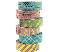 UOOOM 10 x 10m/Rouleaux Washi Tape doré 5mm 15mm Ruban Adhésif Décoratif Imprimé Feuille d'or Glitter Masking Tape Rose et Bleu Scrapbooking cadeaux, décoration de vacances (Design 9063)