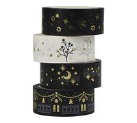 UOOOM 4 rouleaux Washi Tape Doré Ruban Adhésif Papier Décoratif Masking tape Scrapbooking (Gold Design 9057)