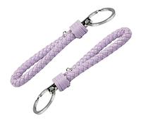 UOOOM Lot de 2 PCS Porte-clés de Corde Tressée en Cuir pour Clés Voiture Porte Cadeau Original (Clair violet)