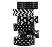 UOOOM Lot de 6 Ruban adhésif Washi Décoratif Ruban adhésif de masquage cadeau Blanc Adhésif Scrapbooking DIY Craft Noir 10 m x 15 mm