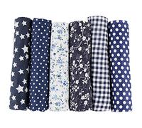 UOOOM Lot de 6pcs 50 x 50 cm Patchwork Coton Tissu DIY Fait à la Main en Tissu à Coudre Quilting Designs Différents (Tone-Navyblue)