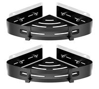 Uootach 2 Pièces Etagère de Douche d'angle sans Perçage en Aluminium, Tablette de Douche d'angle avec Crochets, Organisateurs de Salle de Bains, Idéal pour salles de Bains, Cuisines Salons(Noir)