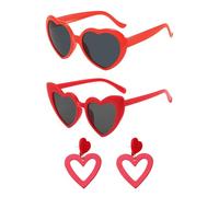 UOPJDD 2 Morceaux De Verres En Forme De Cœur Et 1 Paire De Boucles D'Oreilles En Étanche En Forme De Cœur, Lunettes De Soleil De Personnalité Rétro, Accessoires De Vêtements De Fête.