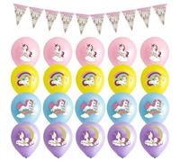 UOPJDD 20 Morceaux De Ballons en Latex De Cheval Arc-en-Ciel De 12 Pouces, 1 Morceau De Drapeau De Traction Triangulaire, avec Ruban, Décoration De Fête d'anniversaire.