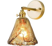 UOPYNE Adjustable Amber Glass Wall Sconce Light Hardwired E26 E27 Base Copper Lamp with Rotation Indoor Lighting Fixture for Bedroom Bedside Living Room Headboard