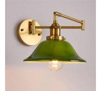 UOPYNE American Retro Industrial Swing Arm E26/E27 Base Wall Light Adjustable Green Glass Lampshade Sconce Bedside Reading Lamp for Bedroom Study Room Dressing Table