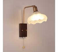 UOPYNE Antique Glass Wall Sconce Light with Pull Cord Switch E26 E27 Base Bedside Reading Lamp for Bedroom Living Room Hotel Vintage Home Decor Lighting Fixture Indoor Headboard Lamps