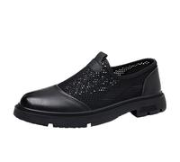UOPYNE Chaussures habillées ajourées for Hommes, Noires, Tendance, à Enfiler, Bout Rond, Semelle antidérapante(Black,38 EU)