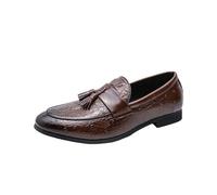 UOPYNE Chaussures habillées en Cuir synthétique for Homme, à Enfiler, Style Smoking Formel, Talon carré, antidérapantes, Confortables et décontractées, for bals Fin d'année(Brown,46 EU)