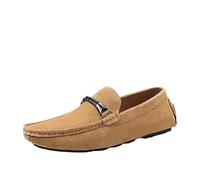 UOPYNE Chaussures habillées en Daim for Hommes, Style Smoking, Chaussures Mariage à Enfiler, Talon Bloc, Confortables, Bout Rond(Yellow,44.5 EU)