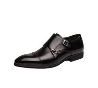 UOPYNE Chaussures habillées for Hommes, Double Boucle Bicolore, Classiques en Cuir, Bout uni, antidérapantes, Style Smoking(Black,44 EU)