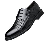 UOPYNE Chaussures Rehaussantes Invisibles for Hommes de 6 cm, Design Creux Respirant, Chaussures Oxford en Cuir PU à Lacets de Style Smoking Classique(Black,42EU)
