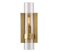 UOPYNE Cylinder Shade Clear Glass Wall Sconces Modern Mid Century Bedroom Lamp E14/E12 Base Brushed Brass Metal Light for Living Room Stairs Aisle Balcony