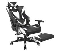 UOPYNE Ergonomic Gaming Chair High Back Reclining Office Chair Swivel PU Leather Racing Chair with Retractable Footrest Adjustable Headrest Lumbar Support(White)