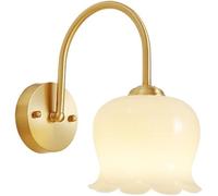 UOPYNE French Rustic Cream Wind Bell Orchid Glass Wall Light Copper Bedside Reading Lamp E26 E27 Base Princess Room Living Bedroom Background Decorative Lantern