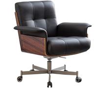 UOPYNE Genuine Leather Executive Office Chair Ergonomic Swivel Computer Desk Chair with Adjustable Backrest Tilt and Wide Armrests(Black)