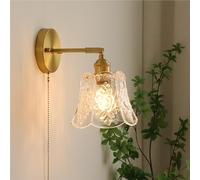 UOPYNE Glass Wall Mount Light, Vintage Vanity Sconce with Pull Chain Switch, Modern Swing Arm Adjustable Bedroom Bedside Lamp, E26/E27 Sconces for Living Room