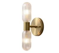 UOPYNE Gold 2 Light Bathroom Vanity Sconce Modern Brass G9 Base Wall Lamp with Water Glass Shade Up Down Lighting for Bedroom Living Room Restaurant Aisle