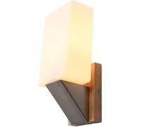 UOPYNE Minimalist Solid Wood Wall Sconce with Glass Shade E26 E27 Base Modern Lamp for Bedroom Bedside Living Room Dresser Study Decor