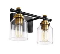 UOPYNE Nordic 2/3/4-Light Bathroom Sconces, Modern Wall Lighting, Creative Minimalism Vanity Lamp, Mounted Lights Black and Gold Finish with Clear Glass Shade