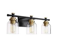 UOPYNE Nordic 2/3/4-Light Bathroom Sconces, Modern Wall Lighting, Creative Minimalism Vanity Lamp, Mounted Lights Black and Gold Finish with Clear Glass Shade