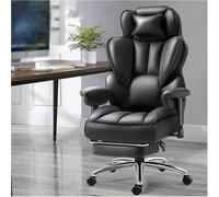 UOPYNE Reclining Leather Executive Office Chair with Footrest Adjustable Angle High Back Padded Armrests and Smooth Rolling Wheels(Black)