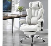 UOPYNE Reclining Leather Executive Office Chair with Footrest Adjustable Angle High Back Padded Armrests and Smooth Rolling Wheels(Light Gray)