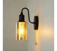 UOPYNE Vintage Wall Light Amber Glass Sconce Black Metal Farmhouse Mounted Lamp Retro Lighting for Bedroom Bedside Living Room Hallway E26/E27 Base