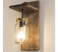 UOPYNE Vintage Wall Sconces, Modern Clear Glass Shade Mounted Lamp with Wood Decoration, E26/E27 Sockets Lighting Fixtures for Bedroom Living Room Bedside Reading Farmhouse