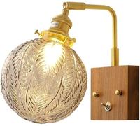 UOPYNE Vintage Walnut Wall Sconce with Globe Glass Shade E26 E27 Base Light Fixture for Bedside Headboard Living Room Bedroom Study Reading Lamp