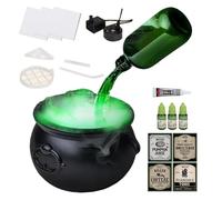 Uoqpty Chaudron De Sorcière d'halloween - Décoration De Chaudron d'halloween avec Bouteilles De Potion Flottantes Magiques Et Diffuseur, Ensemble De Pots À Bonbons Lu-mineux Décoration d'halloween