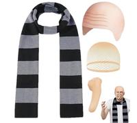 Uoqpty Écharpe Rayée Ensemble De Costumes D'Halloween, Accessoires De Costumes Adultes Ensemble Avec Latelle De Perruque Chauve Black Gris Scarpe Rayée Faux Long Nez, Play-playons Accessoires