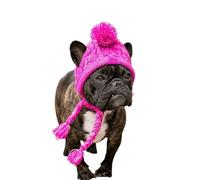 UOSIA Bonnet d'hiver pour Bouledogue français, Bonnet tricoté Chaud pour Chien, Cap d'hiver pour Chien avec Trous pour Les Oreilles et Longue Pompon, pour Petits Chiens, Rose/Gris